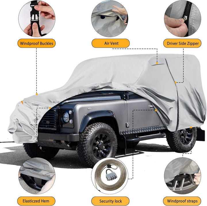 Autoabdeckung Wasserdicht für Land Rover Defender 90 1990-2016, Vollgarage Autoplane Auto Abdeckplan
