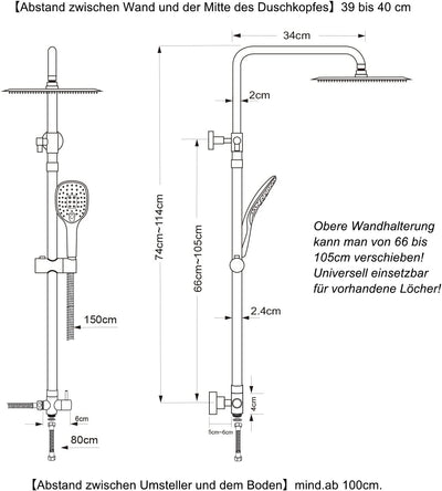 JOHO Duschset ohne Armatur, chrom, Edelstahl Duschsystem, Regendusche set, Überkopfbrause set, Dusch