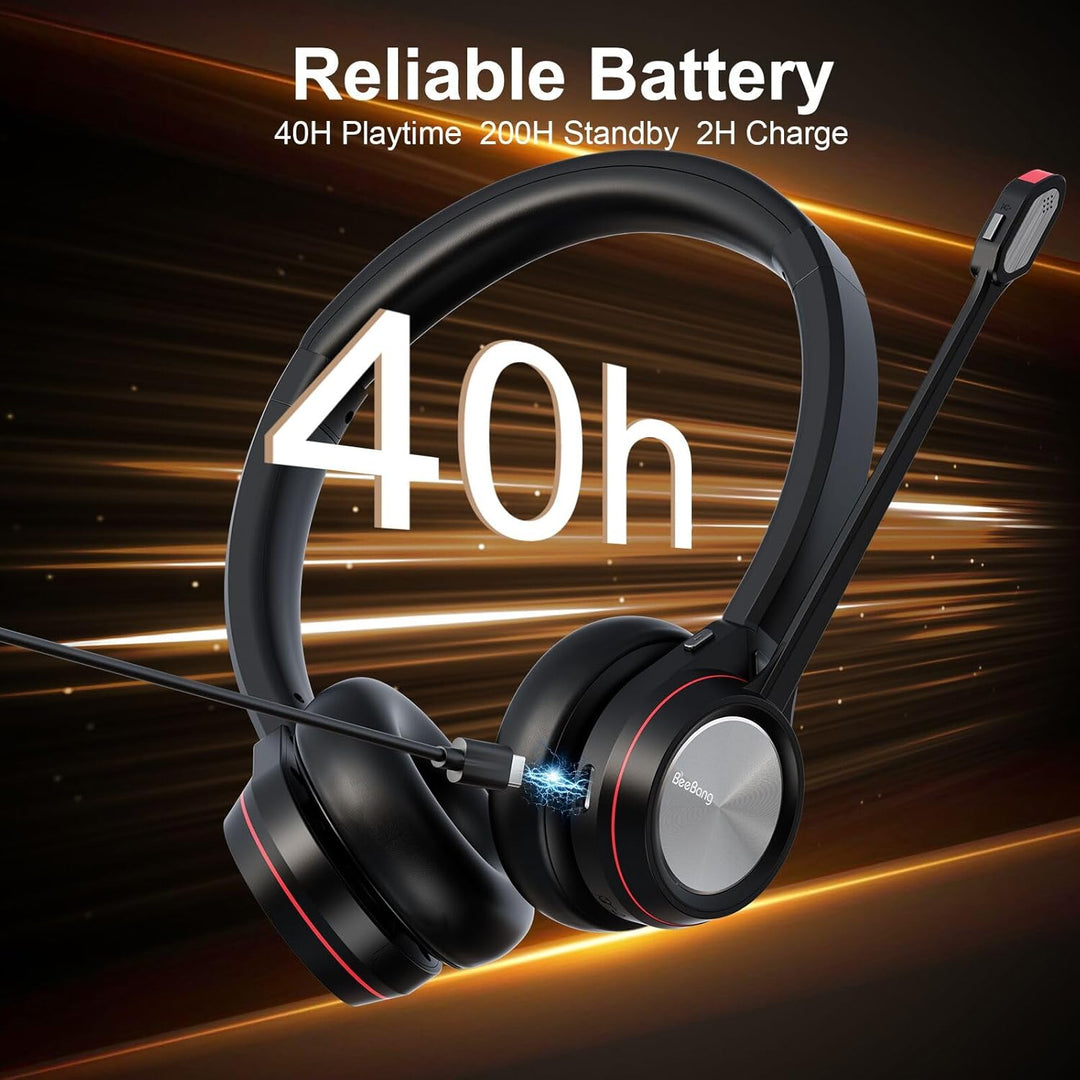 Bluetooth Headset mit Mikrofon Noise Canceling, Wireless Headset mit USB Dongle für PC, 40 Stunden S