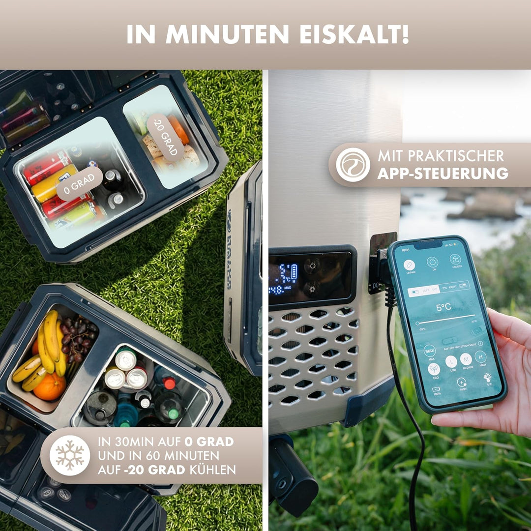 NATURBUMMLER Kompressor Kühlbox mit Vakuum-Isolierung [VAC-CORE] Reisekühlschrank 12V 230V mit Dual-