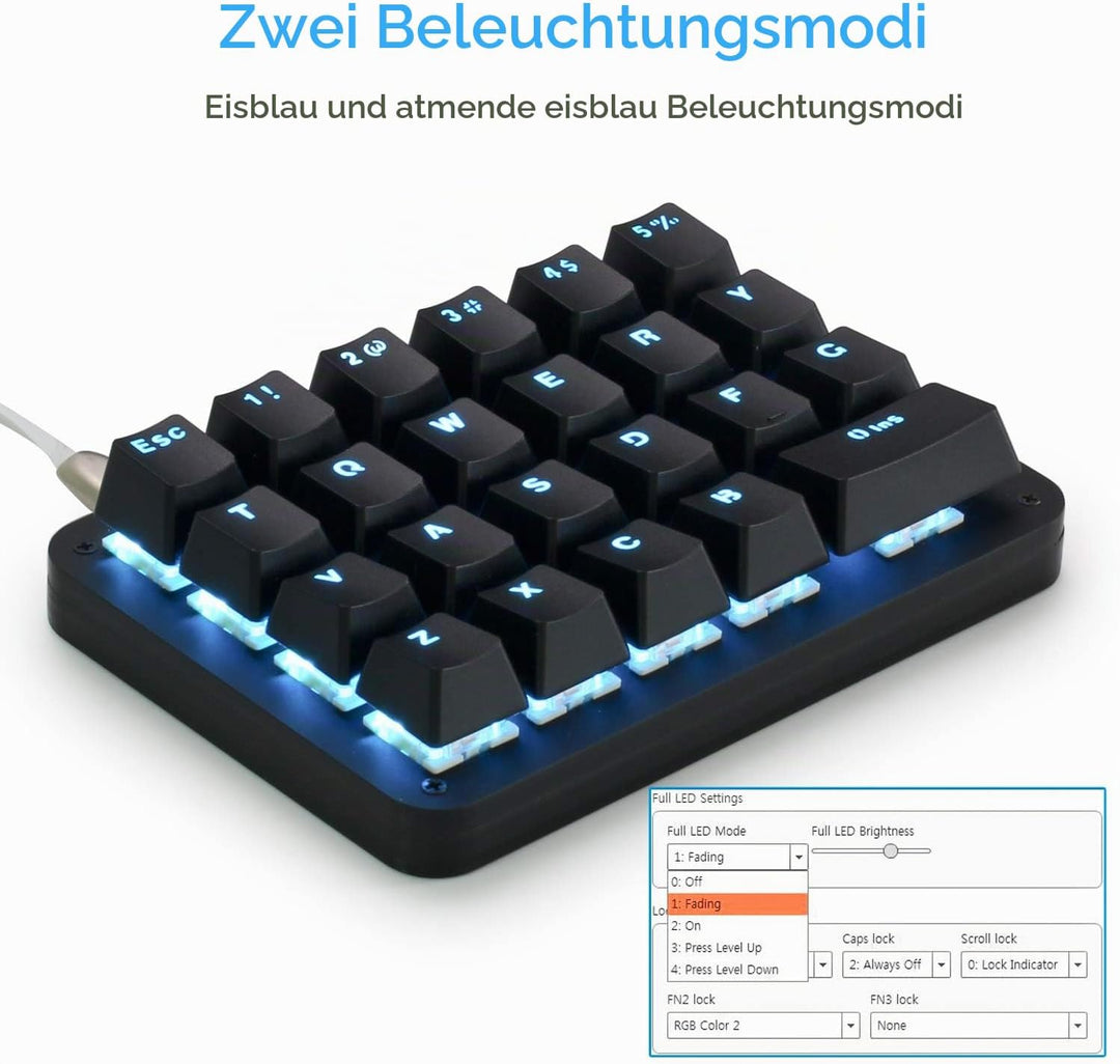 Koolertron Einhand Mini Tastatur, Mechanische Gaming Tastatur mit 23 Voll Programmierbaren Tasten, G