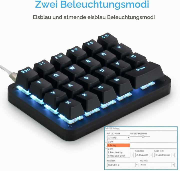 Koolertron Einhand Mini Tastatur, Mechanische Gaming Tastatur mit 23 Voll Programmierbaren Tasten, G