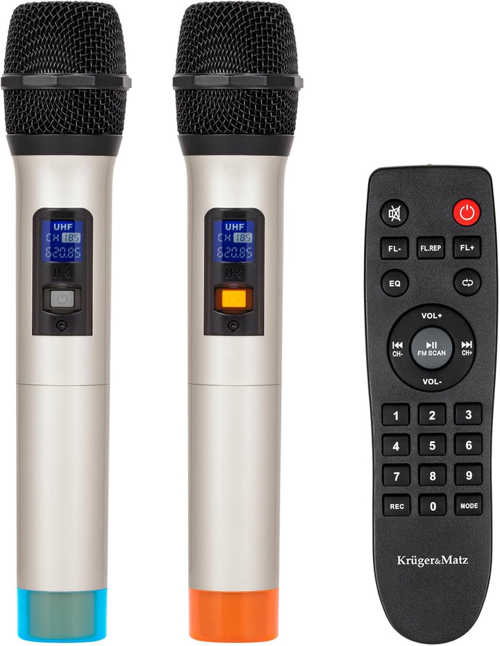 Krüger&amp;Matz KM1712 Aktive Bluetooth-Lautsprecher, PA-DJ-Anlage (2 x Funkmikrofon, SD, FM, USB, Fernb