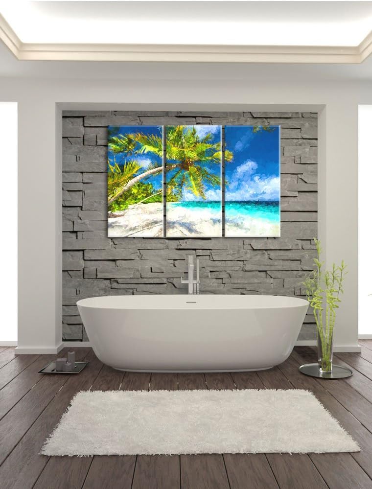 Pixxprint Palmenstrand als Leinwandbild/Grösse: 3 Teilig (120x80 cm) cm/Wandbild/Kunstdruck/fertig b