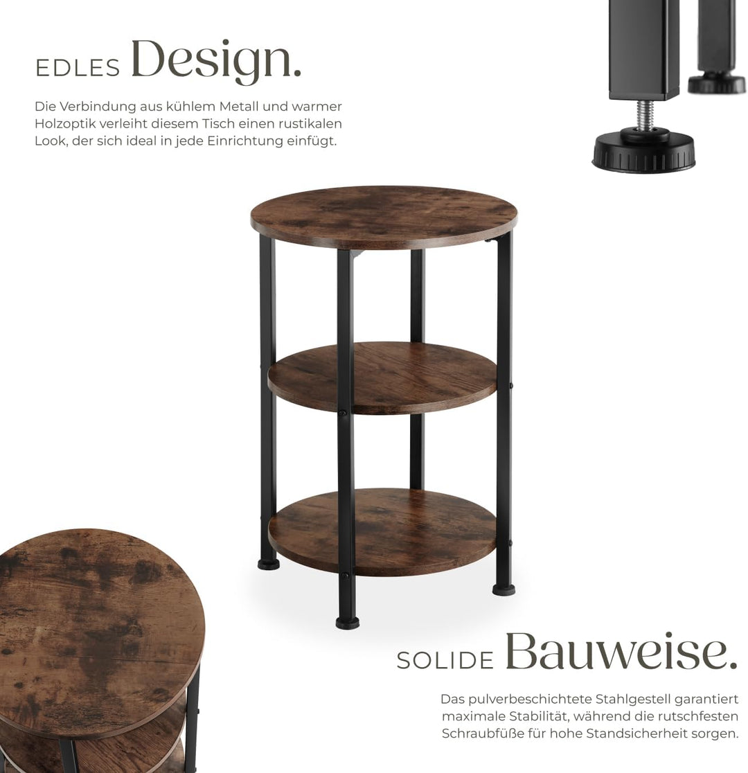 tectake Beistelltisch rund aus Holz und Metall, Industrie-Design, Couchtisch mit 3 Ebenen, für Wohnz
