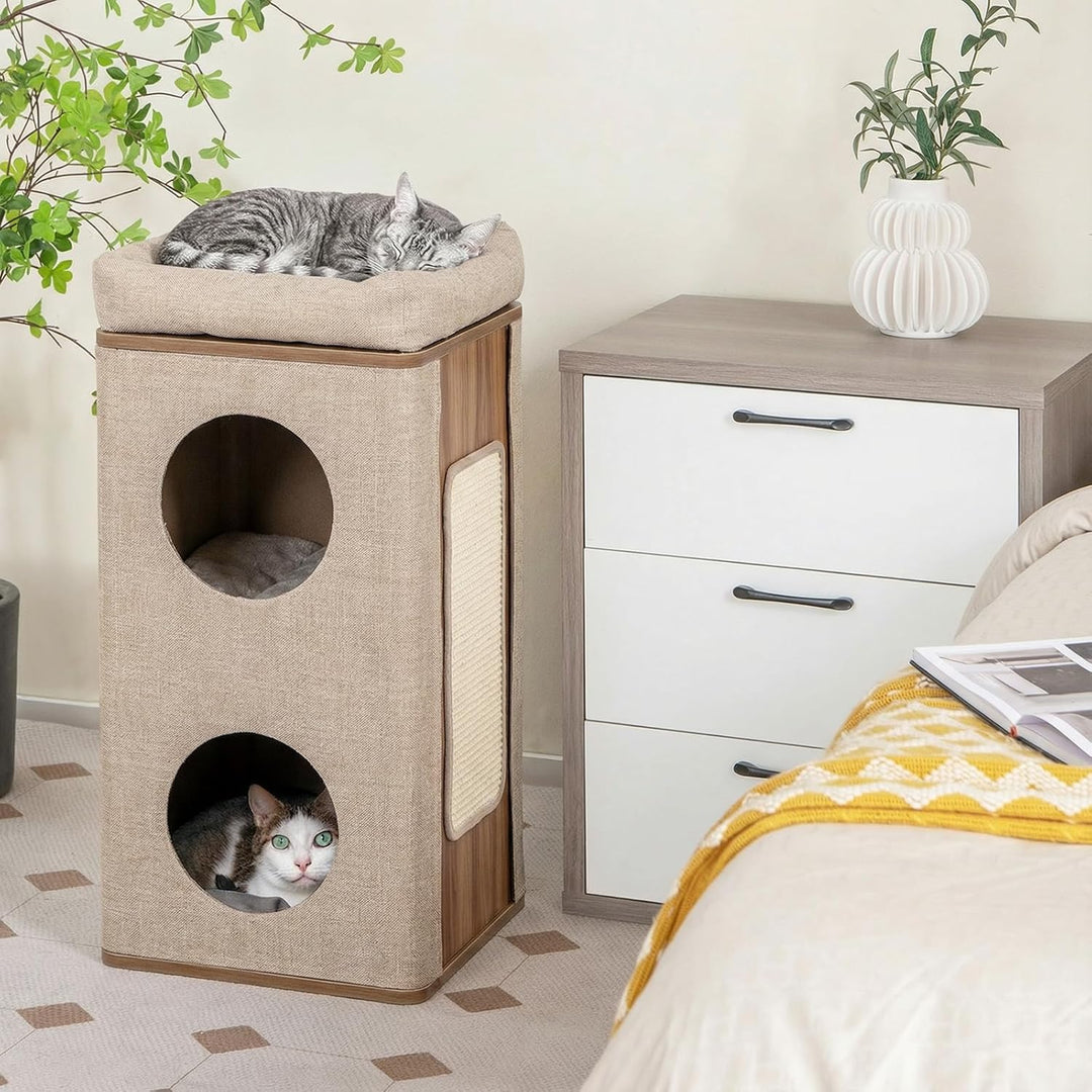 COSTWAY 3-stöckige Kratztonne Katzentonne, Kratzbaum mit Kratzbrett &amp; 3 Matten, Spieltonne für Katze