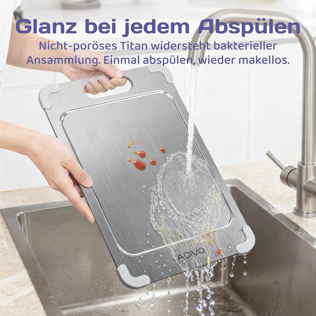 adivo 100% Reines Titan-Schneidebrett, beidseitig nutzbar, ultradünn &amp; leicht, antibakteriell, einfa