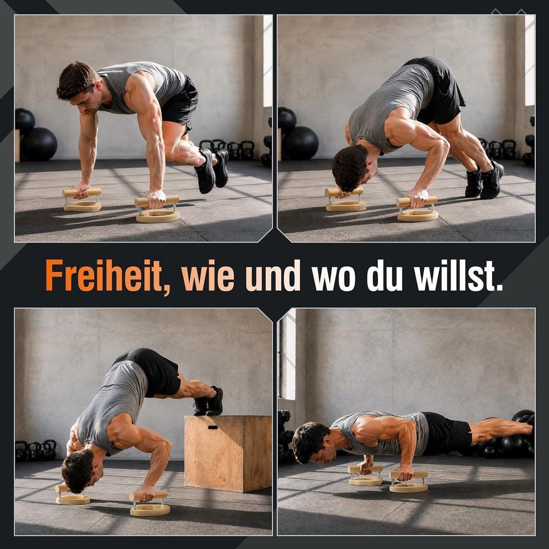 Liegestützgriffe holz, 2er Set Parallettes Calisthenics Griffe, Handstand Griff 2IN1 für Liegestütze