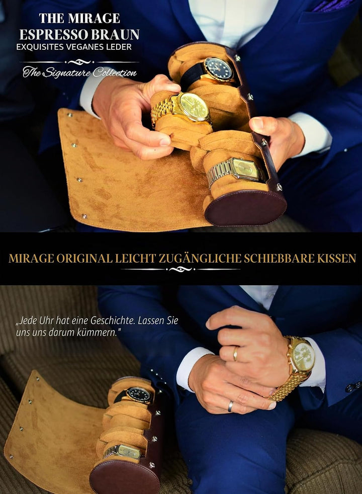 Uhrenetui für Herren – Uhrenrolle, Reiseetui – Aufbewahrungs-Organizer und Display – Mirage Uhrenrol
