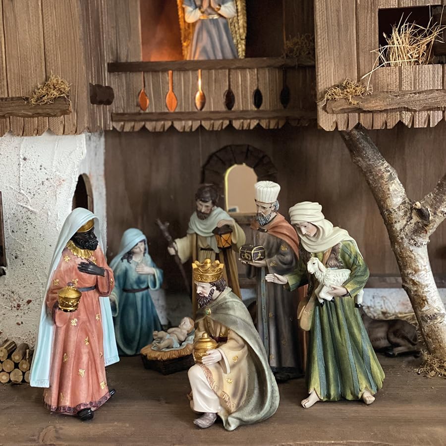 2X FADEDA Brunnen, mit Pumpe/Höhe: 19cm/handbemalt/detailgetreue Krippen Figuren - Weihnachten Tisch