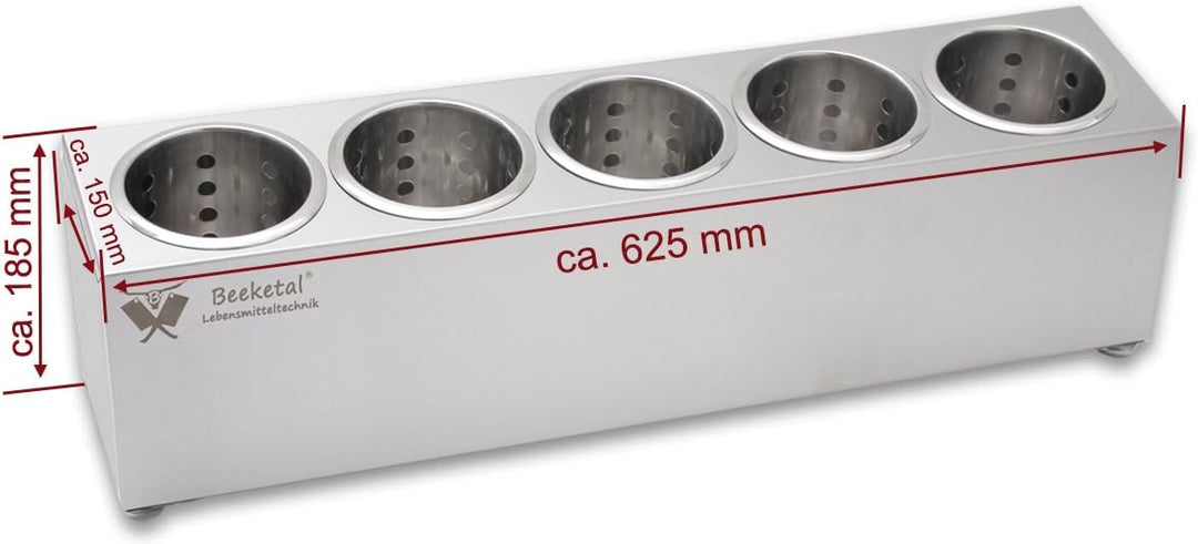 Beeketal 'BBK-5' Profi Gastro Besteckbehälter aus Edelstahl poliert inkl. 5 Köcher einreihig, entneh