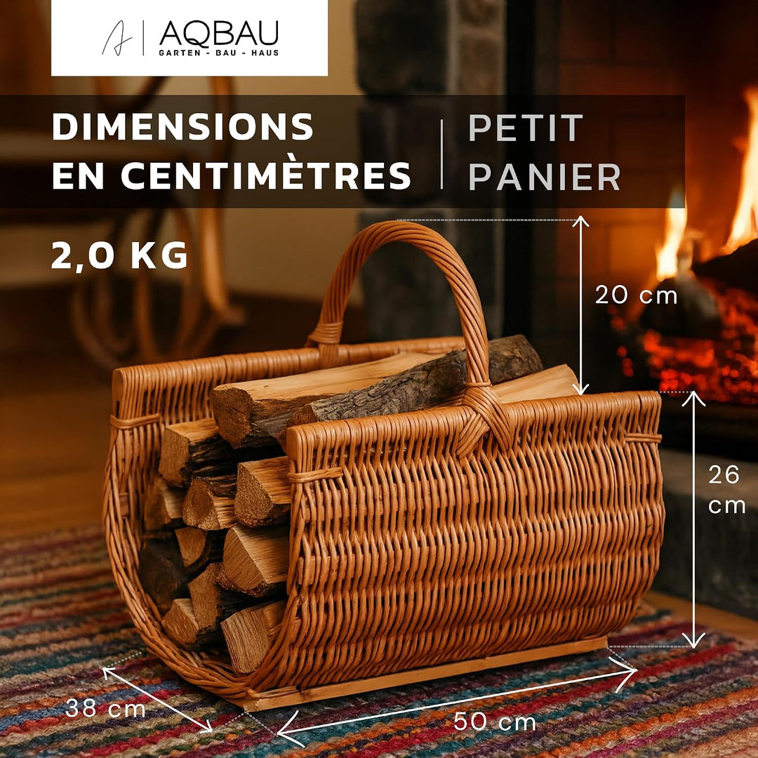 Kaminholzkorb 50 x 38 cm aus Weide mit Holzleisten – Stabiler Kaminholzträger – Handgefertigter Korb