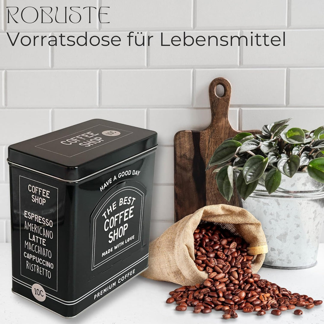Vorratsdose Kaffeedose Teedose eckig mit Schublade, lackiert schwarz mit weisser Schrift Masse: (H/B