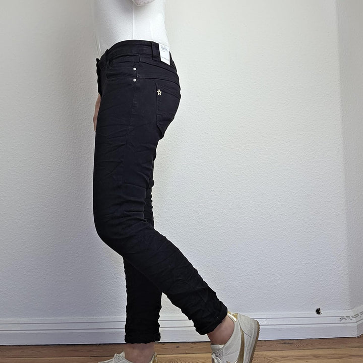 Jewelly Stretch Jeans| im Baggy Boyfriend Schnitt| Damen Hose mit dekorativer Knopfleiste| Perfekter