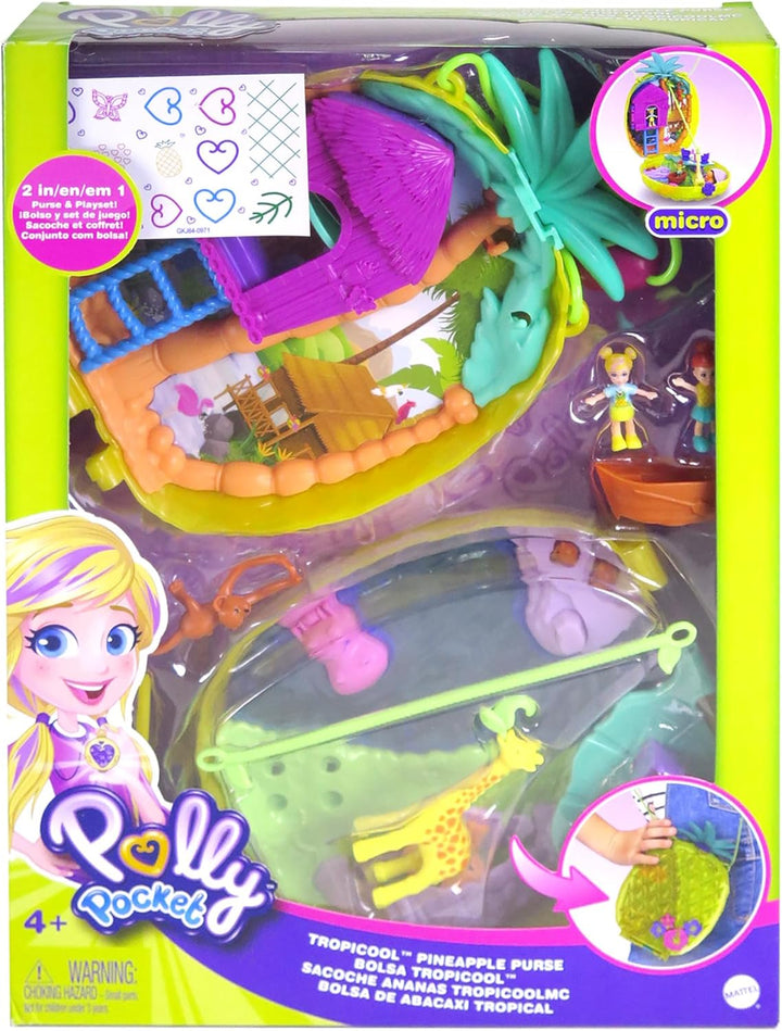 Polly Pocket GKJ64 - Ananas-Taschen-Schatulle, tragbar, mit 8 lustigen Funktionen, den kleinen Puppe