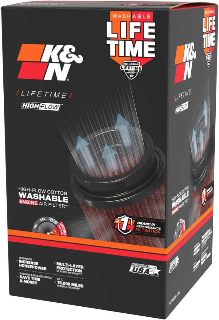 K&amp;N RE-0910 Waschbarer und wiederverwendbarer KFZ und Motorrad Gummi Universalluftfilter, Rot