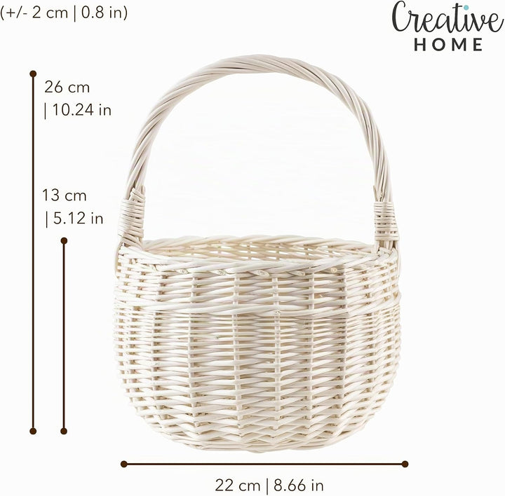 Creative Home Kleiner Weidenkorb Henkel Weiss Rund | Klein 22 x 22 x 26 cm (+/- 2 cm) | Handgeflocht