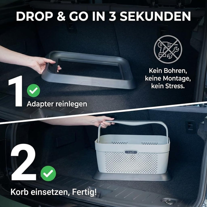 rati Basket Nordic - Smarter Auto Korb zum Einkauf & Outdoor-Aktivitäten, mit Befestigungsadapter zu