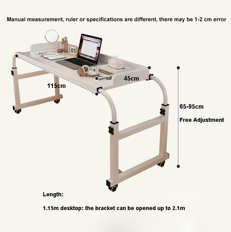 GXQFC Über-Betttisch auf 4 Rollen, Höhenverstellbar 65-95CM/Breitenverstellbar 115-210CM Overbed Tab