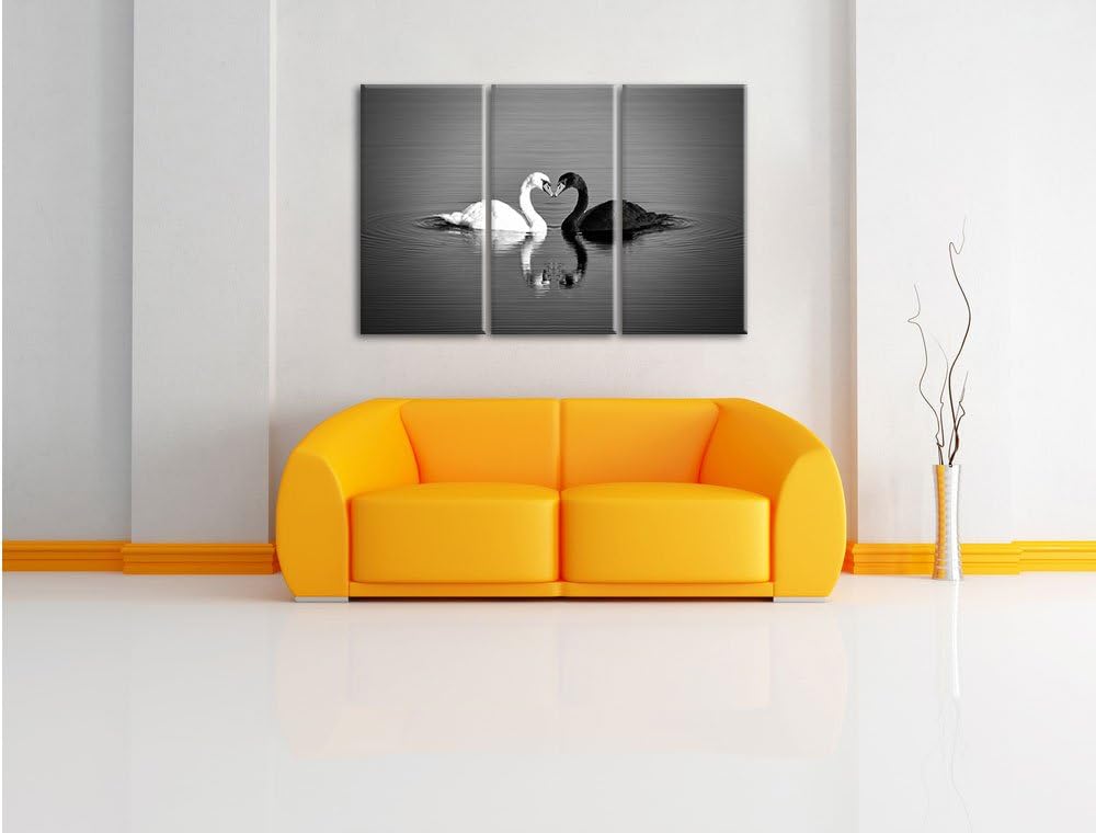 Pixxprint verliebte Schwäne schmusen als Leinwandbild/Grösse: 3 Teilig (120x80) / Wandbild/Kunstdruc