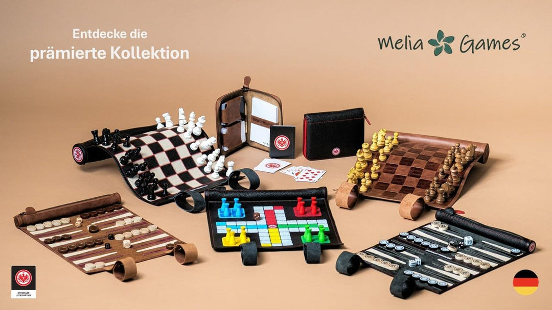 Melia Games Backgammon zum Rollen - Reise-Backgammon aus feinstem Nubuk Echt-Leder mit handgefertigt