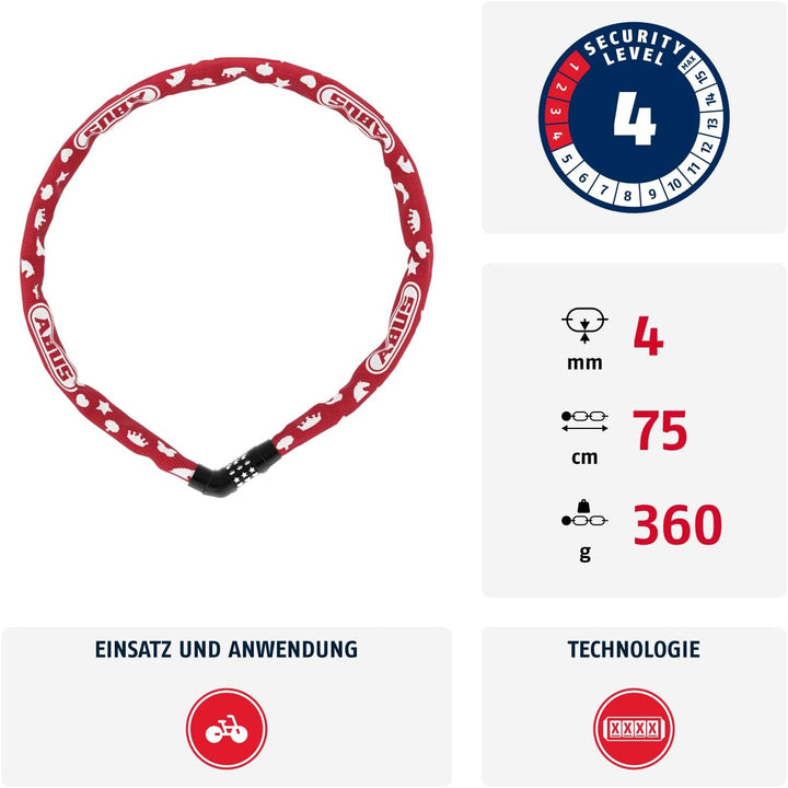 ABUS Kettenschloss Steel-O-Chain 4804C SYMBOLS – Zahlenschloss für Kinderfahrräder – ABUS-Sicherheit