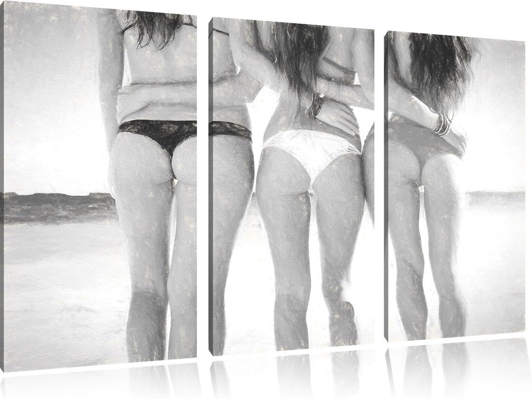 Pixxprint Schöne Mädchen in Bikinis Kunst als Leinwandbild/Grösse: 3 Teilig (120x80) cm/Wandbild/Kun