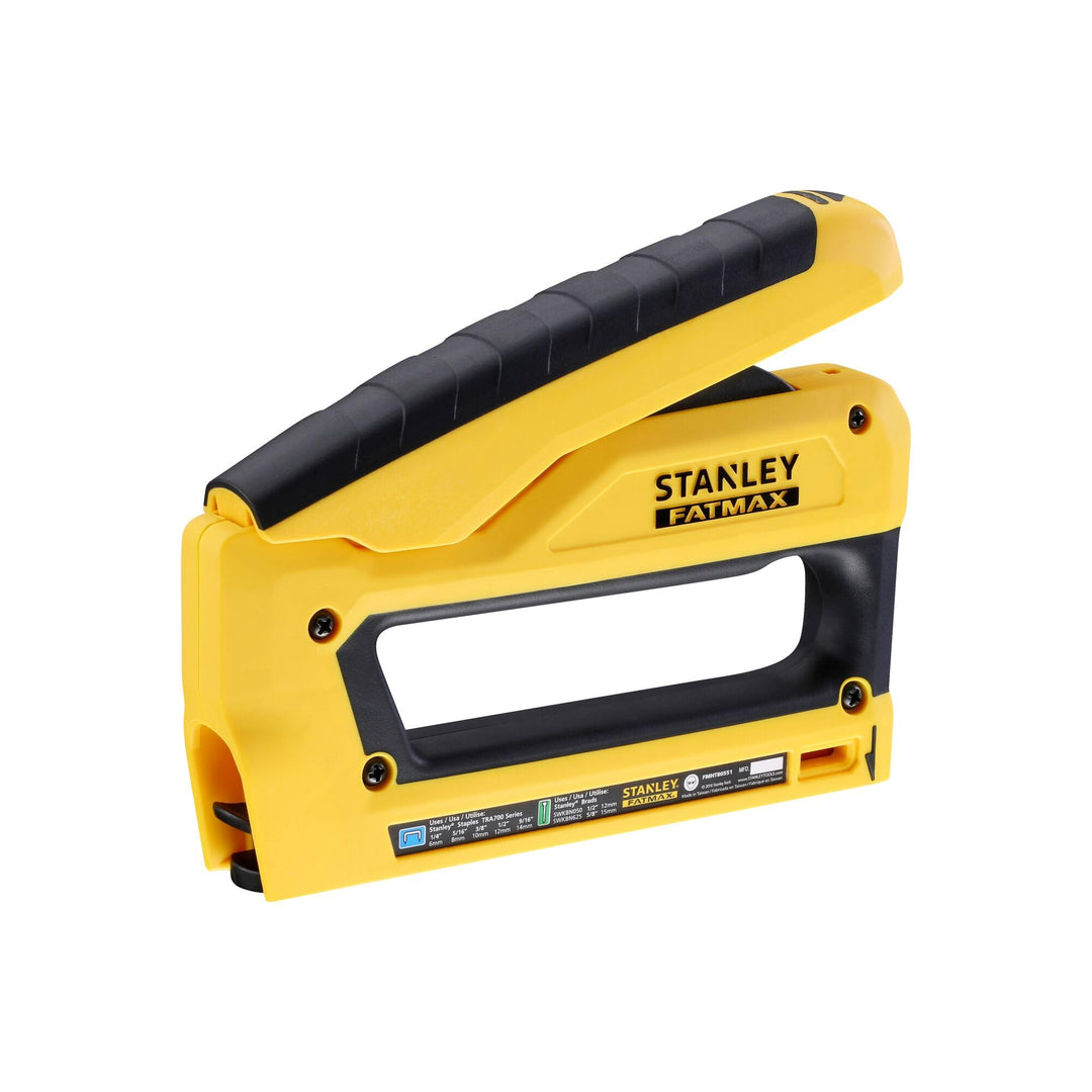 Stanley FatMax Reverse Squeeze Tacker (mit Sichtfenster am Klammerfach, Unterlademagazin, flexible D