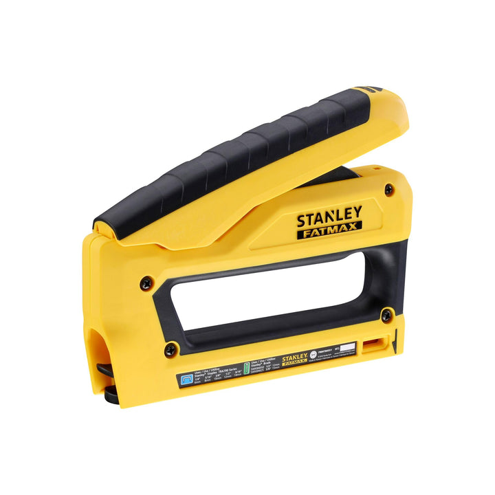Stanley FatMax Reverse Squeeze Tacker (mit Sichtfenster am Klammerfach, Unterlademagazin, flexible D