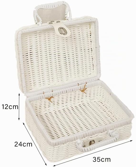 Weiden Picknickkorb, Retro Gewebte Picknickbox, Kunststoff Rattan Koffer Picknickkorb mit Griffen un