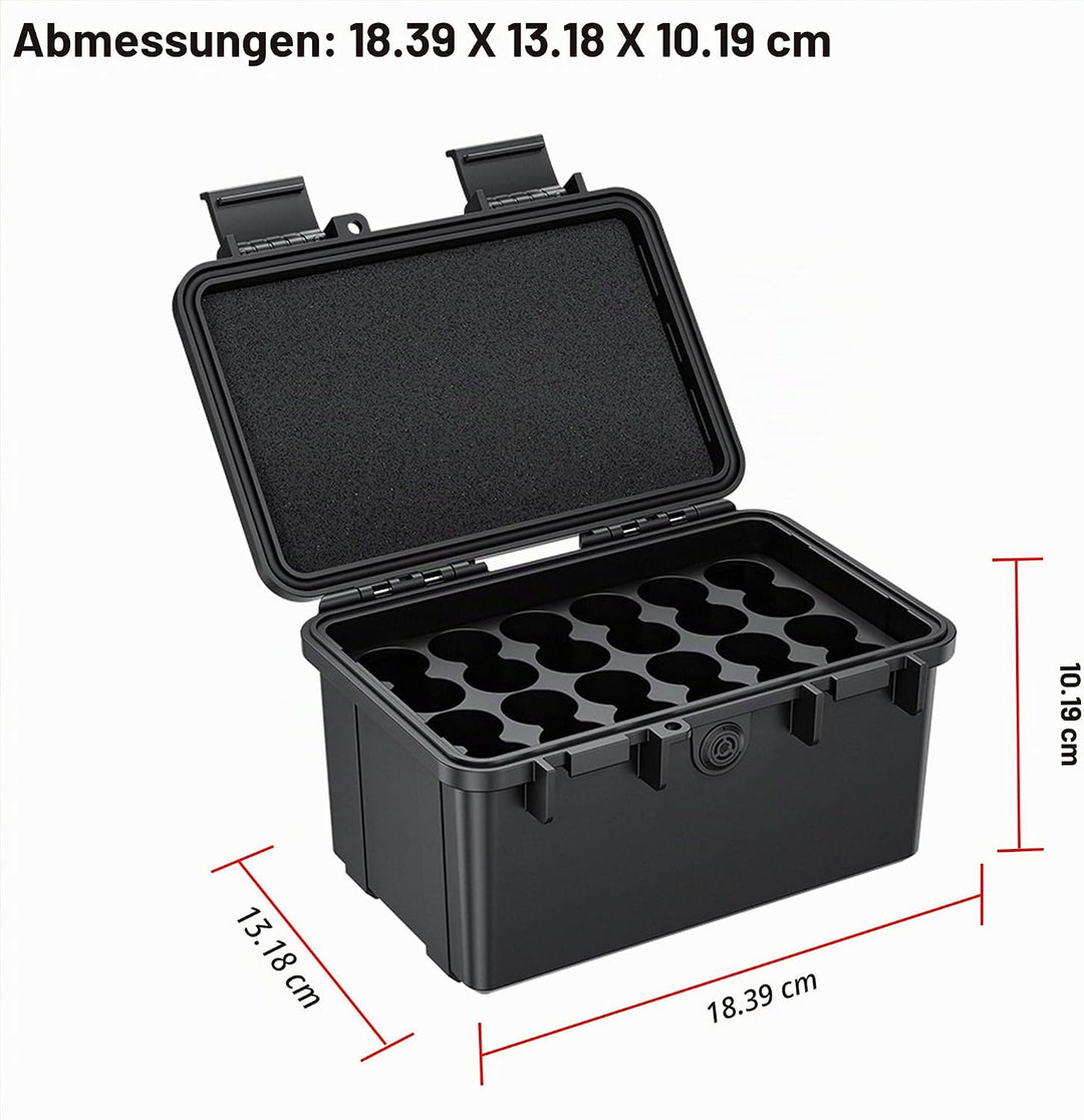 KIWIFOTOS Batterie-Organisator Hartbox für 18650 Batterien, stossfest und wasserdicht Batterie-Lager