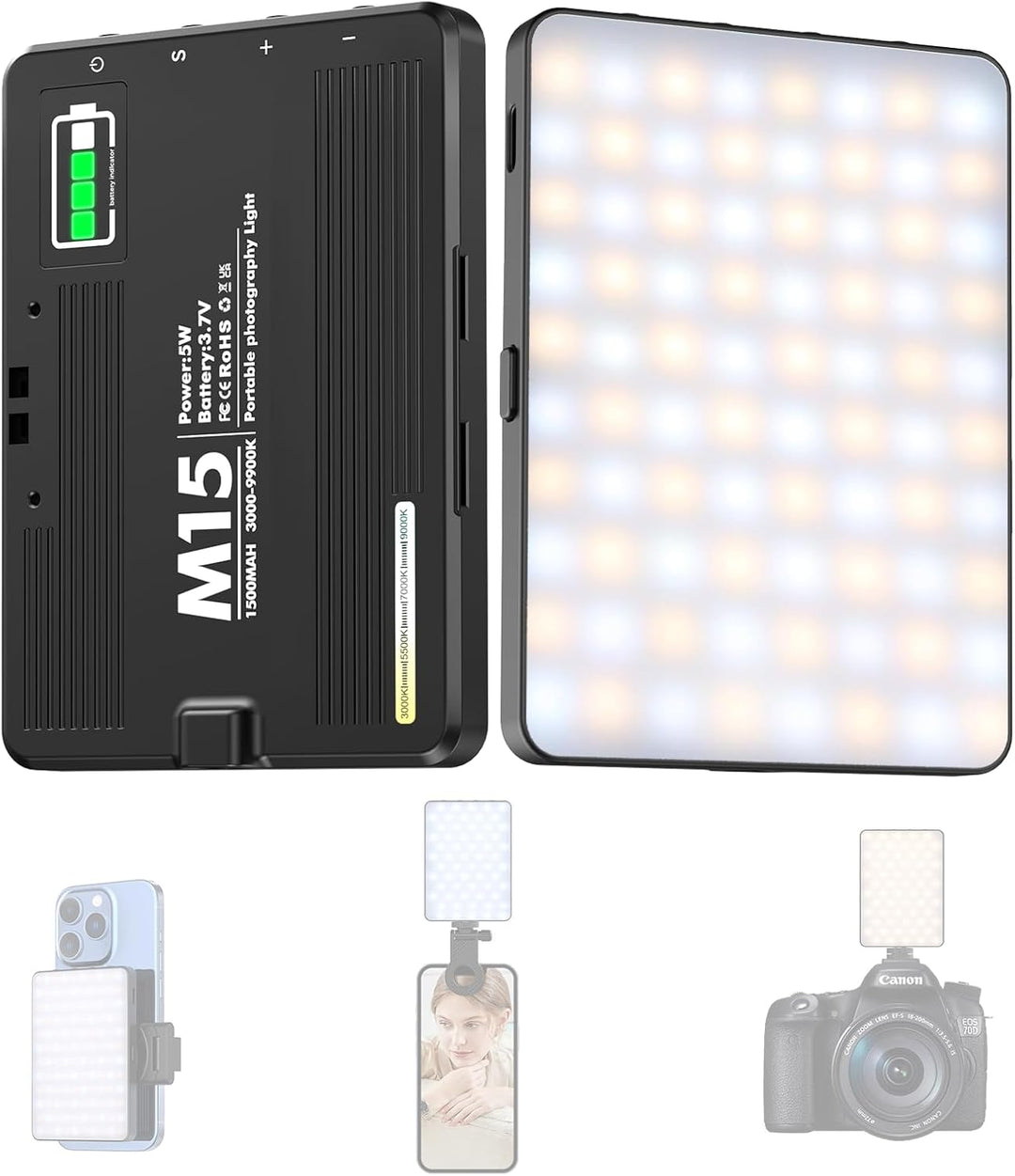 ETENTOUS Selfie Licht mit Clip, 80 LED Videolicht Dimmbare 3000K-9900K Handylicht, Eingebauten Recha
