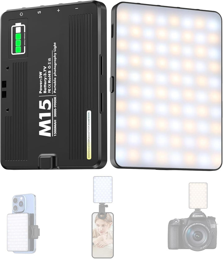 ETENTOUS Selfie Licht mit Clip, 80 LED Videolicht Dimmbare 3000K-9900K Handylicht, Eingebauten Recha