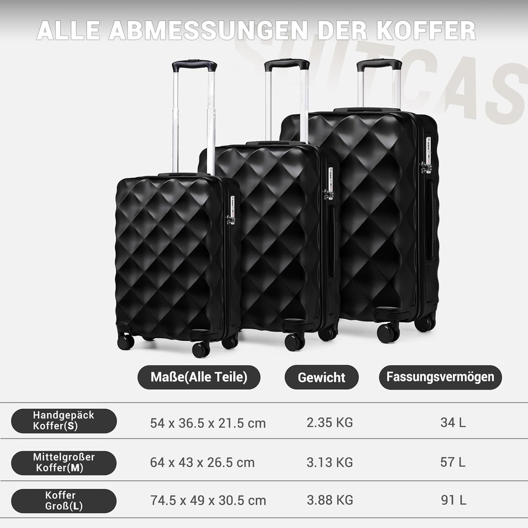 British Traveller Handgepäckkoffer 54x36.5x21.5 cm Leichter Reisekoffer aus ABS+PC mit TSA-Schloss,