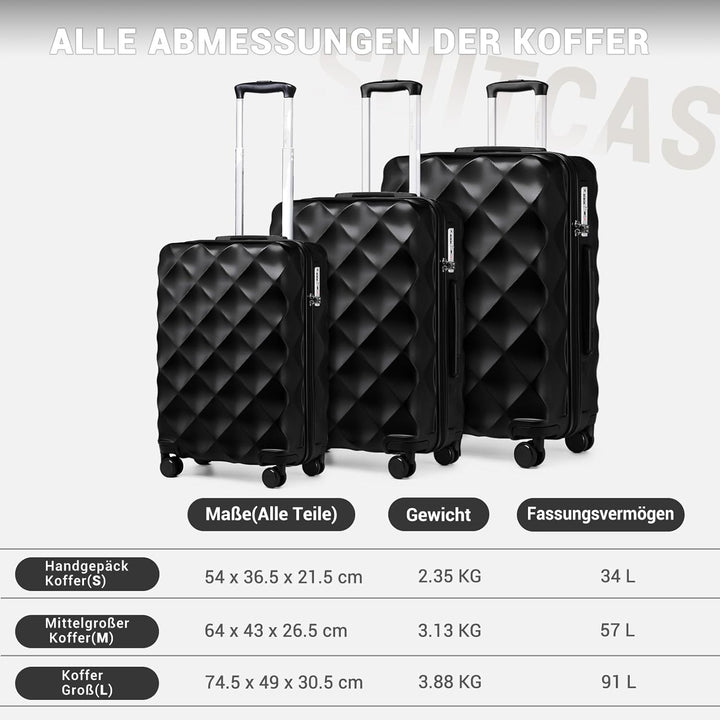 British Traveller Handgepäckkoffer 54x36.5x21.5 cm Leichter Reisekoffer aus ABS+PC mit TSA-Schloss,