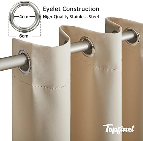 Topfinel Gardinen Blickdicht Vorhänge mit Ösen Verdunklungsvorhänge Kurz Vorhang Beige 2er Set 140x1