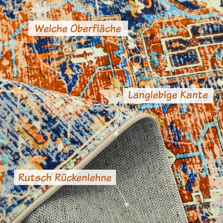 WONGS BEDDING Boho Teppich Wohnzimmer Schlafzimmer Kurzflor Teppiche Waschbar Weich rutschfest Vinta
