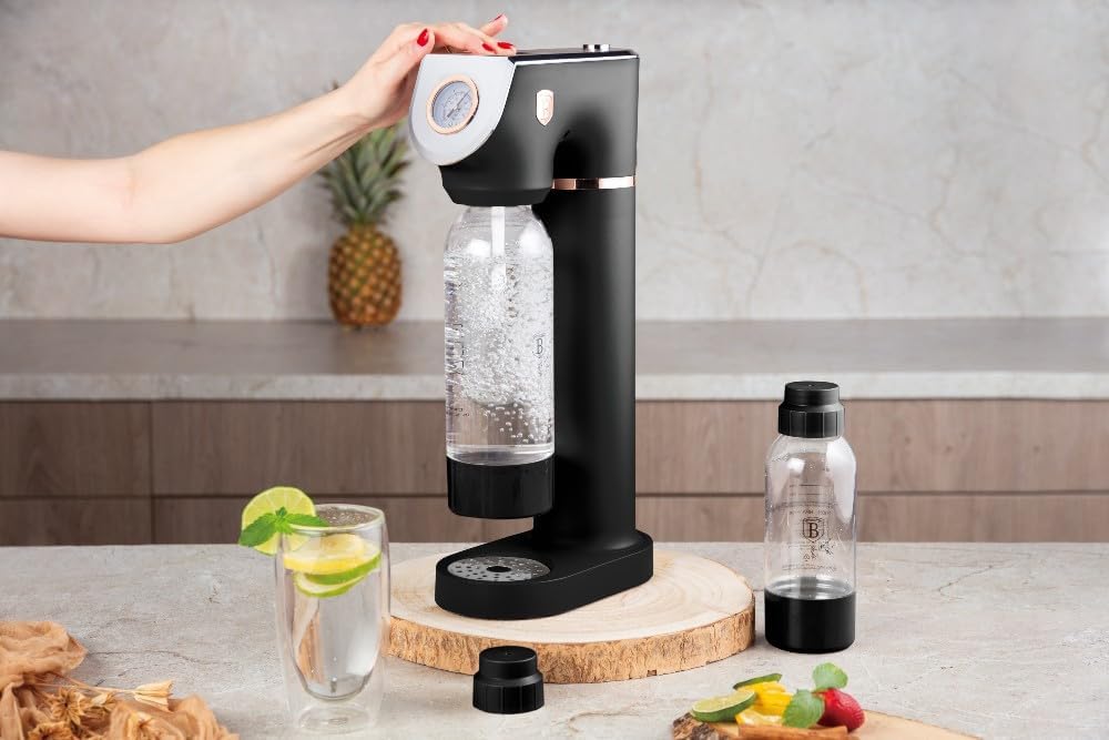 BERLINGER HAUS Sodabar Soda Maker + 2 Bottles Black Rose Collection | Umweltfreundlich und Benutzerf