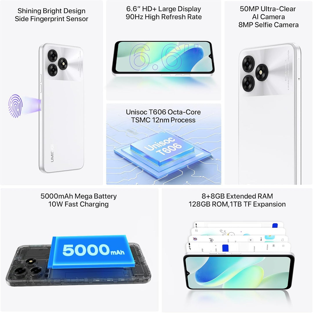 UMIDIGI G5 Smartphone Ohne Vertrag, 16GB+128GB/1TB, Handy Ohne Vertrag Android 13, 50MP+8MP, 6.6" HD