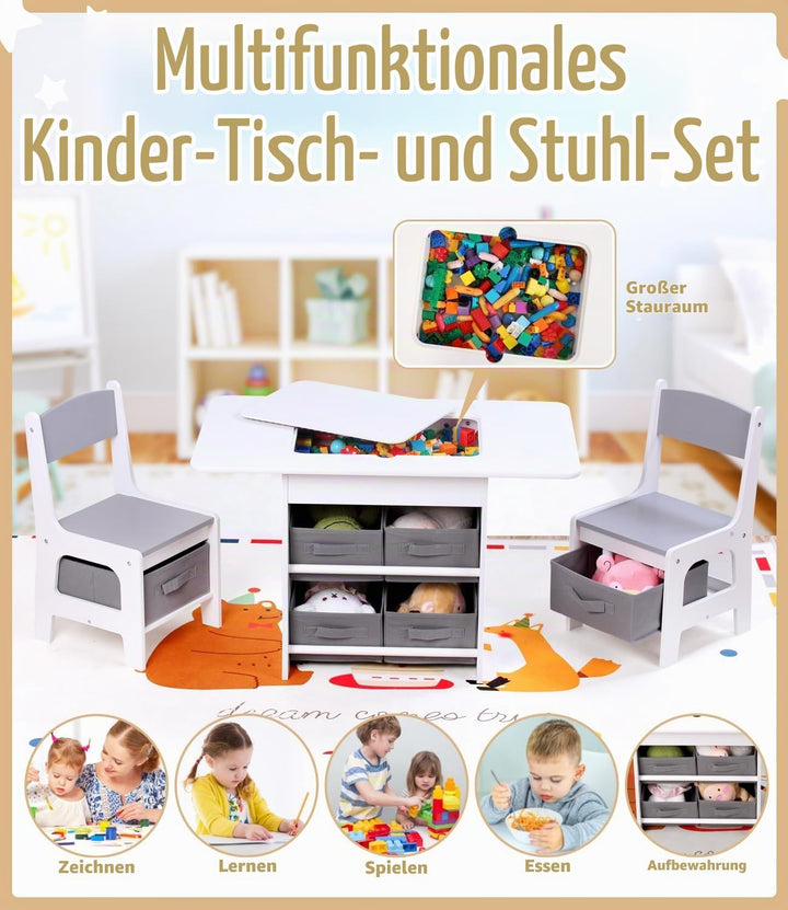 Relquorax Kindertisch und 2 Stühle Set 2-in-1 Kunststoffbausteine Kompatibel Aktivität, mit 6 Aufbew