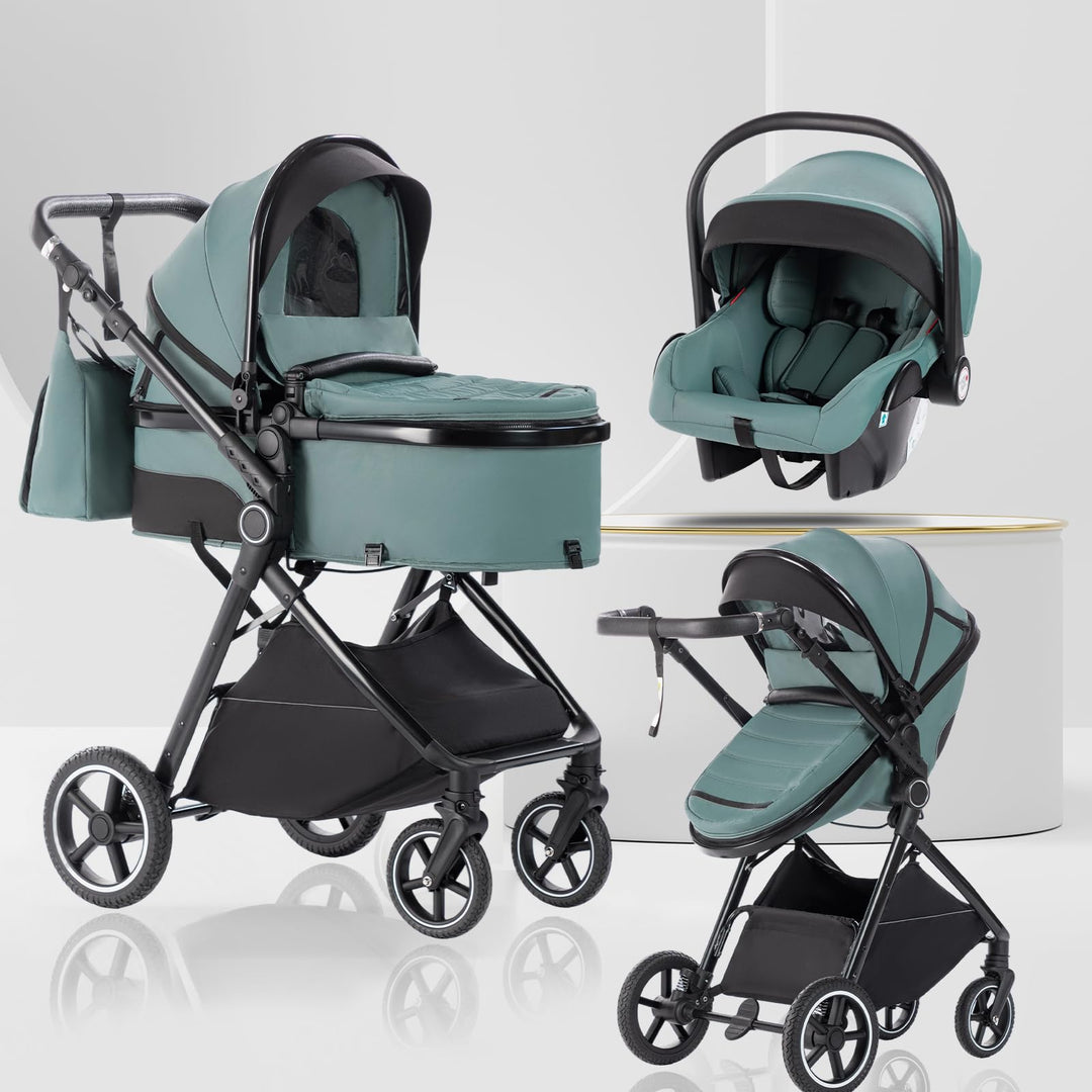 Kinderwagen 3 in 1, Reisesystem-Korb ist faltbar,Blaugrün 10Blau Grün, 10Blau Grün