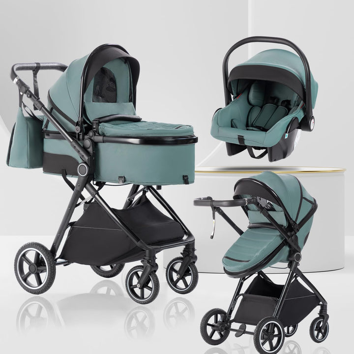 Kinderwagen 3 in 1, Reisesystem-Korb ist faltbar,Blaugrün 10Blau Grün, 10Blau Grün