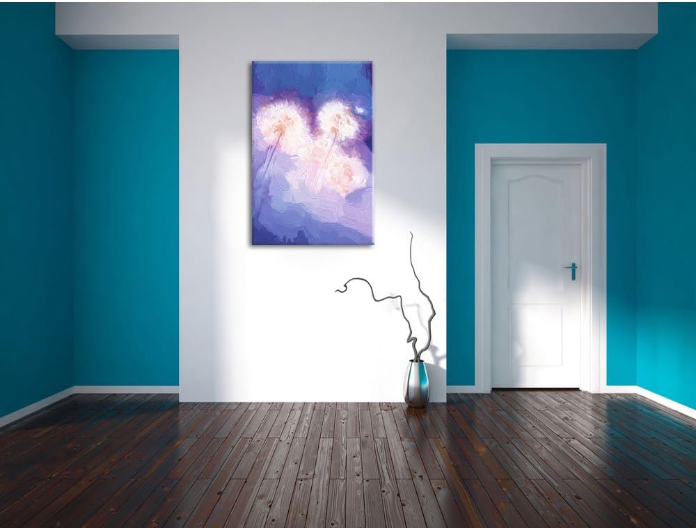 Pixxprint Pusteblumen im morgendlichen Wind Kunst Pinsel Effekt, Format: 100x70 auf Leinwand, XXL ri