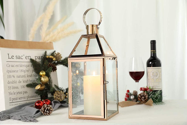 JHY DESIGN 34cm Hohe Kerzen Laternen, Glas Laternen Edelstahl Windlicht Hängender Kerzenständerr mit