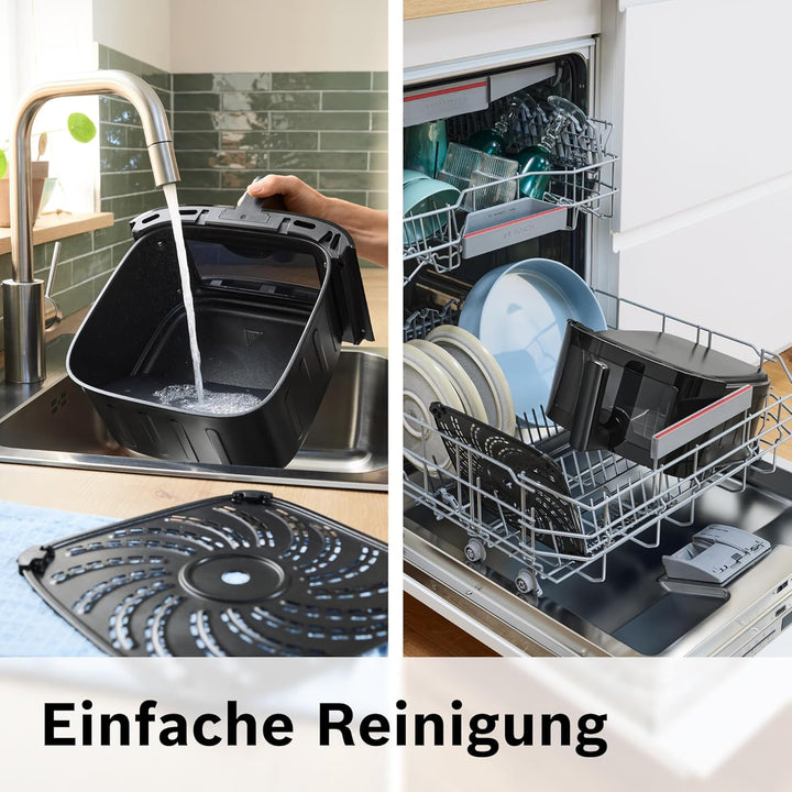 Bosch Heissluftfritteuse Serie 6, XXL 7,2 L Fassungsvermögen, 7 voreingestellte Programme, beleuchte