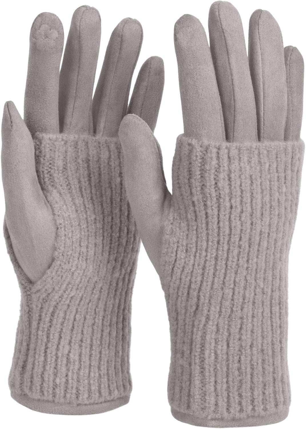 styleBREAKER Damen Touchscreen Stoff Handschuhe mit abnehmbaren Strick Stulpen, warme Fingerhandschu