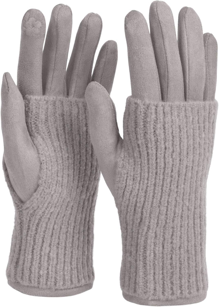 styleBREAKER Damen Touchscreen Stoff Handschuhe mit abnehmbaren Strick Stulpen, warme Fingerhandschu