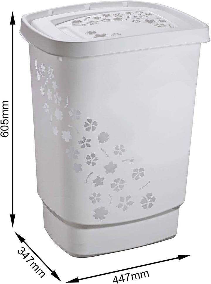 Rotho Flowers Wäschesammler 55l mit Deckel, Kunststoff (PP) BPA-frei, grau, 55l (44,7 x 34,7 x 60,5