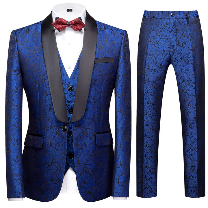 Sliktaa Anzug Herren 3-Teillig mit Schalkragen Muster Hochzeit Formell Business Smoking Jacke Weste