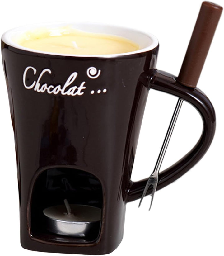 Fondue Tasse | Keramik Schokoladen Schmelztopf Mit Gabel - Persönlicher Fondue Kaffeetassenwärmer |